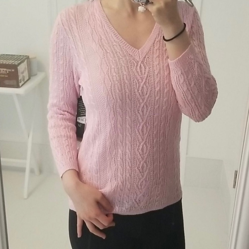 RALPH LAUREN Pink 100% Linen Cable open knit Sweater Size PL